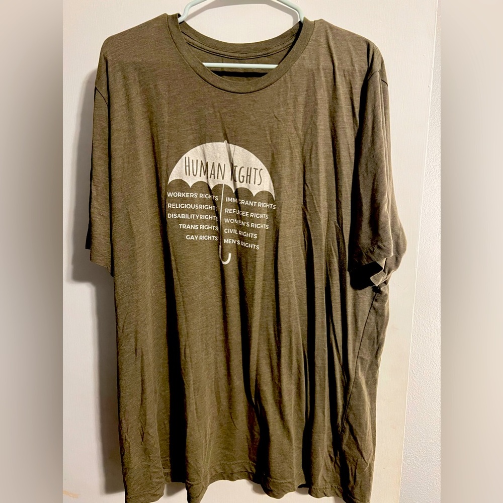 EUC Heathered Olive Human Rights Tee